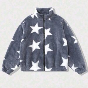Men's Star Pattern Fleece Jacket - Gray and White